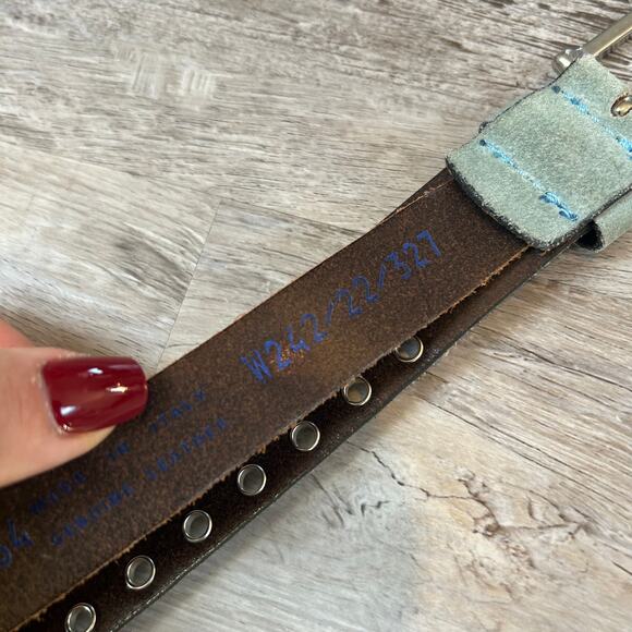 Frank Daniel Blue Green Suede Grommet Belt 85/34 Made in Italy Y2K Punkcore - Picture 6 of 9